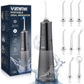 Munddusche Kabellos Elektrischer Zahnreiniger, Vimmk Zahndusche Water Flosser 5 Modi & 8 Düsen USB-C Wiederaufladbare Wasser Flosser IPX7 Wasserdicht, 300ML Wassertank Mund Reiniger(Schwarz)