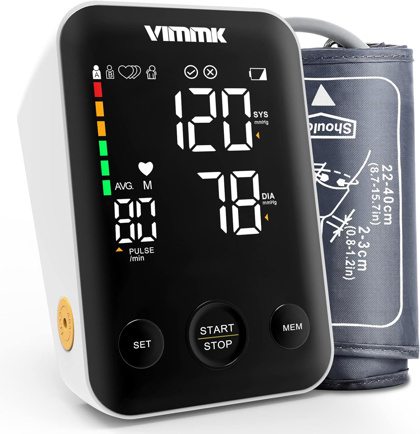 Blood Pressure Monitor, Vimmk Upper Arm Blood Pressure Machines for Home Use Accurate BP Cuff LED Backlight Display Heart Rate Detection 2x120 Records