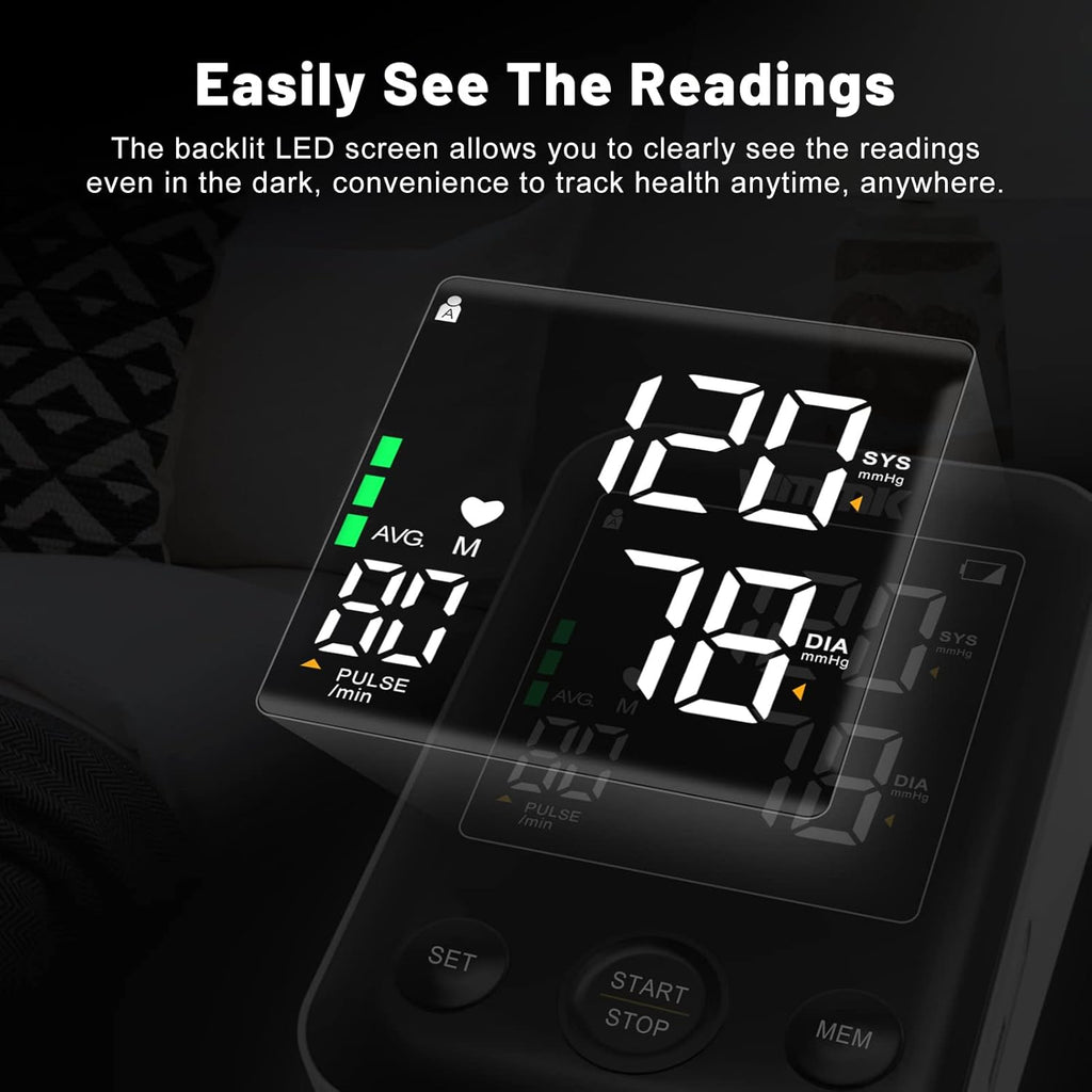 Blood Pressure Monitor, Vimmk Upper Arm Blood Pressure Machines for Home Use Accurate BP Cuff LED Backlight Display Heart Rate Detection 2x120 Records