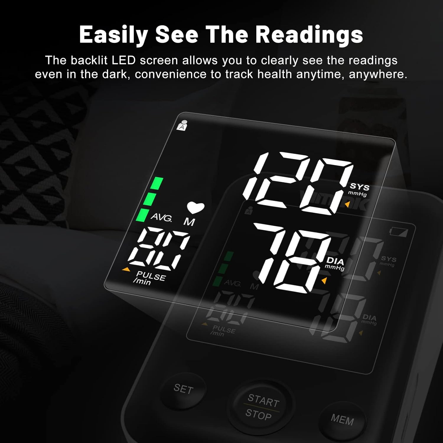 Blood Pressure Monitor, Vimmk Upper Arm Blood Pressure Machines for Home Use Accurate BP Cuff LED Backlight Display Heart Rate Detection 2x120 Records
