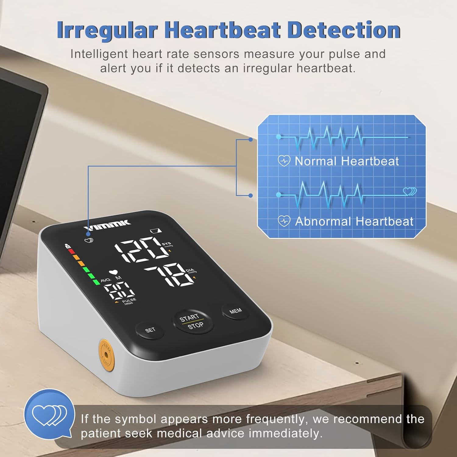 Blood Pressure Monitor, Vimmk Upper Arm Blood Pressure Machines for Home Use Accurate BP Cuff LED Backlight Display Heart Rate Detection 2x120 Records