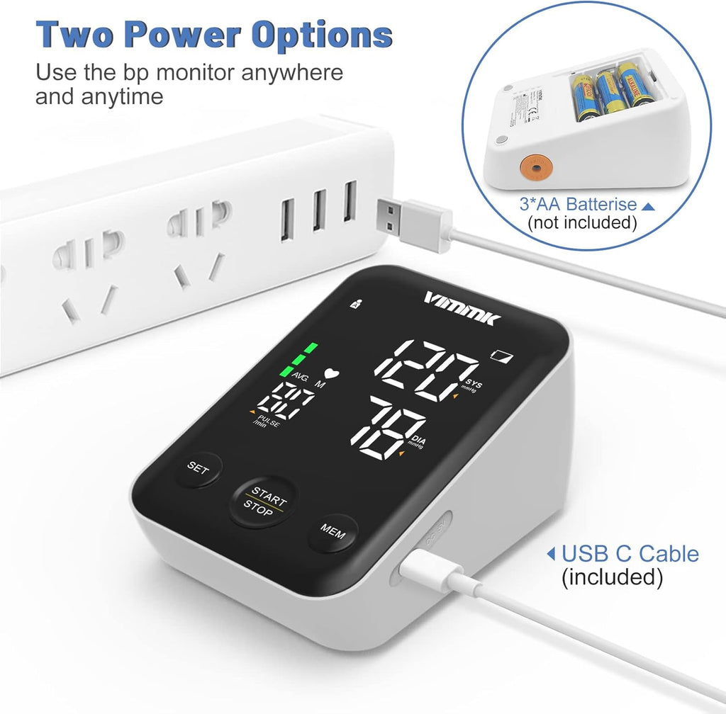 Blood Pressure Monitor, Vimmk Upper Arm Blood Pressure Machines for Home Use Accurate BP Cuff LED Backlight Display Heart Rate Detection 2x120 Records