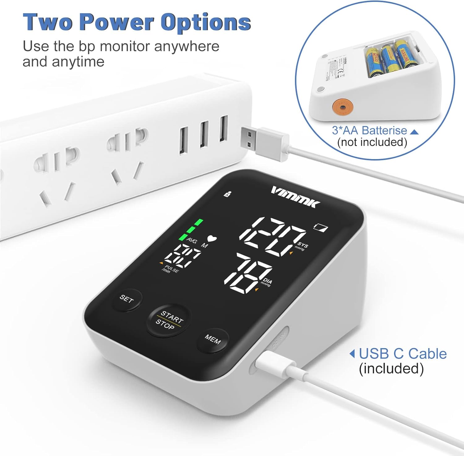 Blood Pressure Monitor, Vimmk Upper Arm Blood Pressure Machines for Home Use Accurate BP Cuff LED Backlight Display Heart Rate Detection 2x120 Records