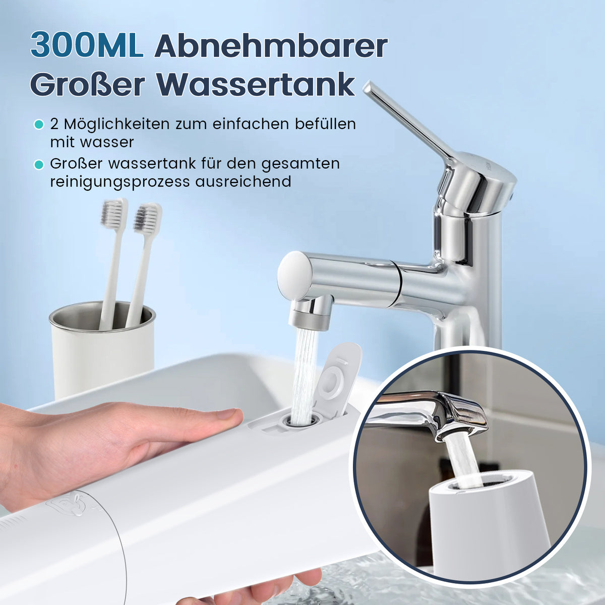 Munddusche Kabellos,Vimmk Elektrische Zahnreiniger Water Flosser 5 Modi & 8 Düsen, Tragbare Wasserflosser 300ML Zahndusche IPX7 Wasserdicht, Oral Munddusche Testsieger für Mundpflege & Reinigung(Weiß)