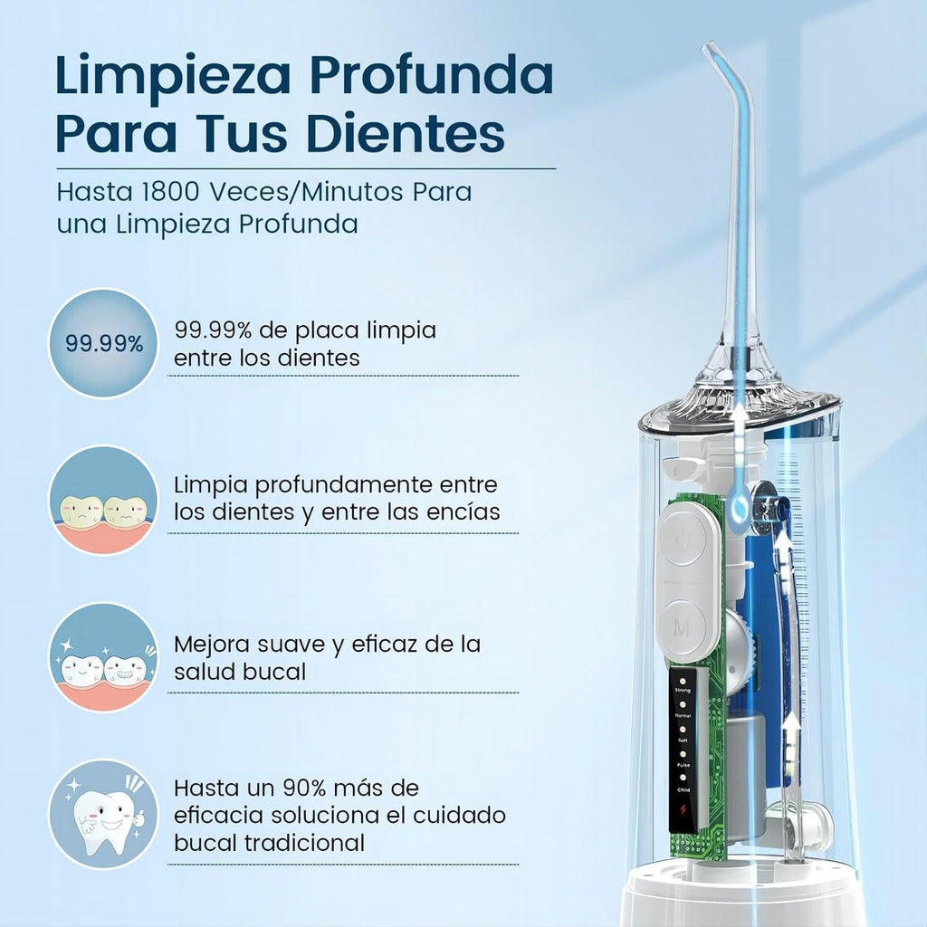 Irrigador Bucal Portatil, Vimmk Irrigador Dental Inalámbrico Profesional 8 Boquillas 5 Modos, IPX7 Impermeable 300ML USB-C Recargable Para Limpieza Dientes, Para el Hogar y los Viajes (Negro)