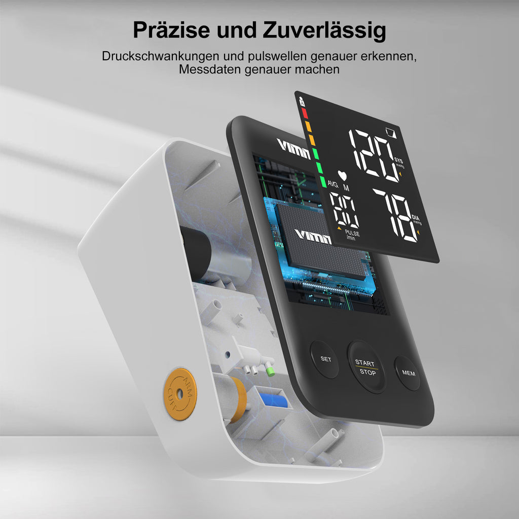 Vimmk Blutdruckmessgerät Oberarm Digital Messgerät Bluthochdruck LED Display, Arrhythmie-Erkennung & Pulsmessung, 2x120 Speicher, Manschette 22-40cm