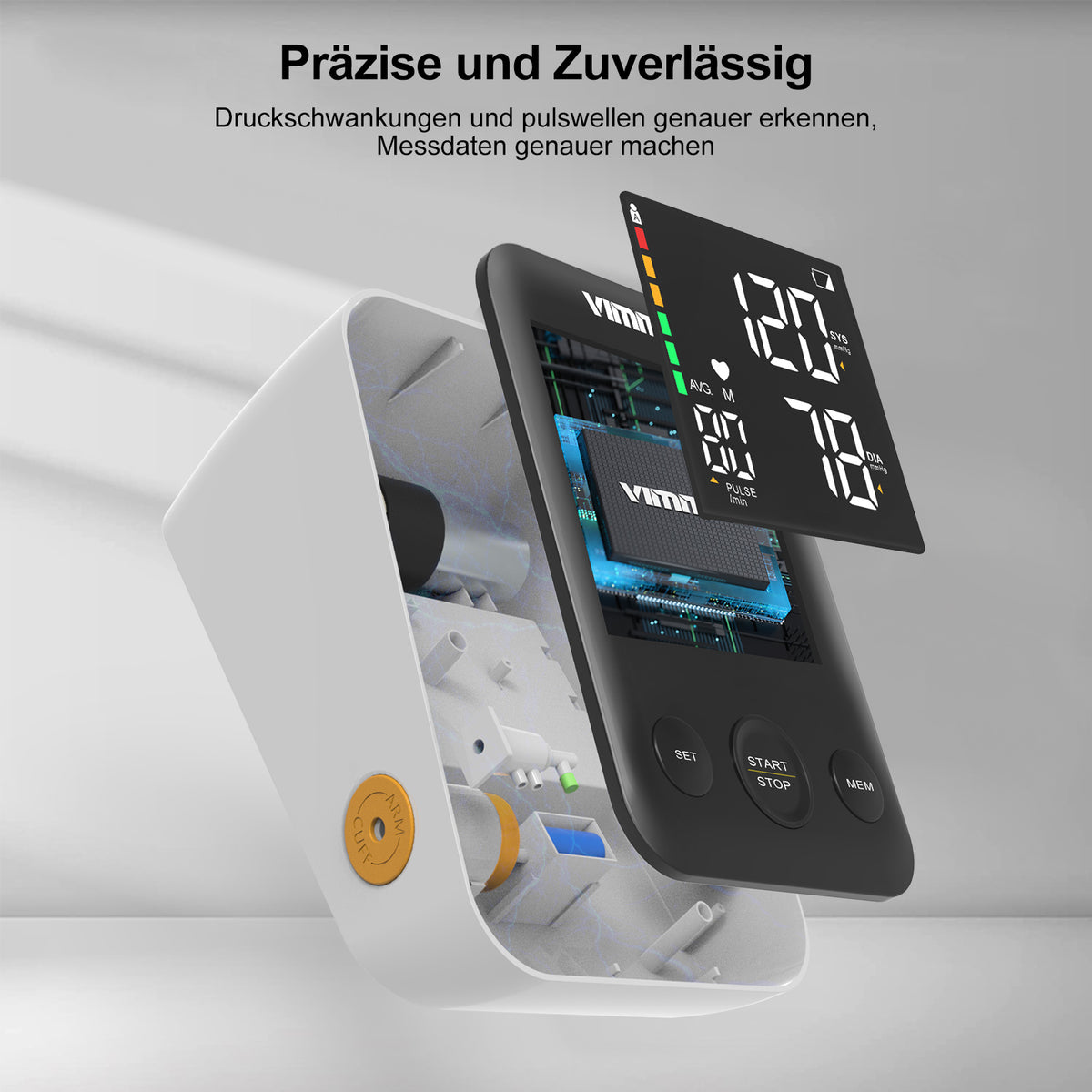 Vimmk Blutdruckmessgerät Oberarm Digital Messgerät Bluthochdruck LED Display, Arrhythmie-Erkennung & Pulsmessung, 2x120 Speicher, Manschette 22-40cm